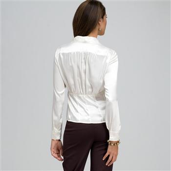 Long Sleeve Seamed Button Front Shirt, , large