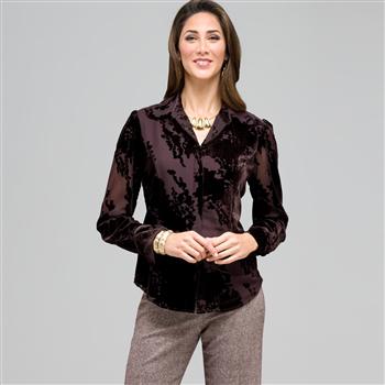 Long Sleeve Covered Placket Blouse, , large