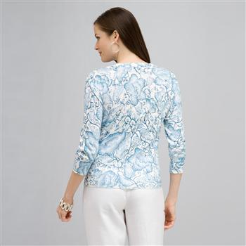 3/4 Sleeve Button Front Crew Neck Cardigan., , large