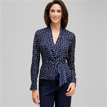 Long Sleeve Tie Front Blouse, , large