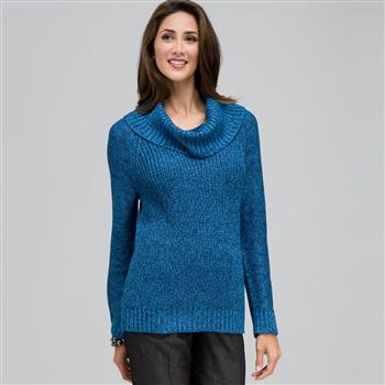 Cowl Neck Tweed Pullover Sweater, , large