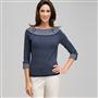 3/4 Sleeve Boat Neck Striped Knit, , small